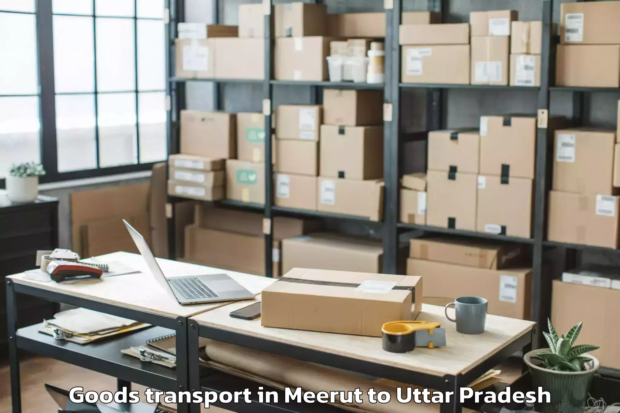 Top Meerut to Muhammadabad Gohna Goods Transport Available